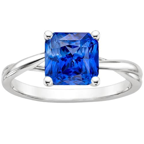 Gemstone Solitaire Radiant Sapphire Ring Twisted Shank 2.50 Carats - Gemstone Ring-harrychadent.ca