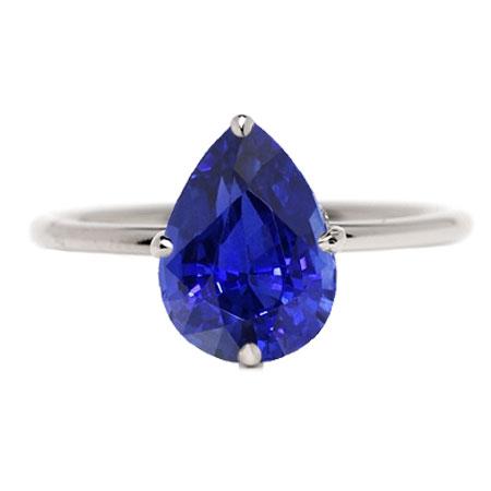 Gemstone Solitaire Ring Pear Cut Srilanka Sapphire 2 Carats Gold 14K - Gemstone Ring-harrychadent.ca