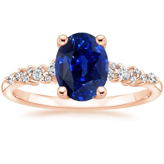 Gemstone Solitaire With Diamond Accents Ring Blue Sapphire 4 Carats - Gemstone Ring-harrychadent.ca