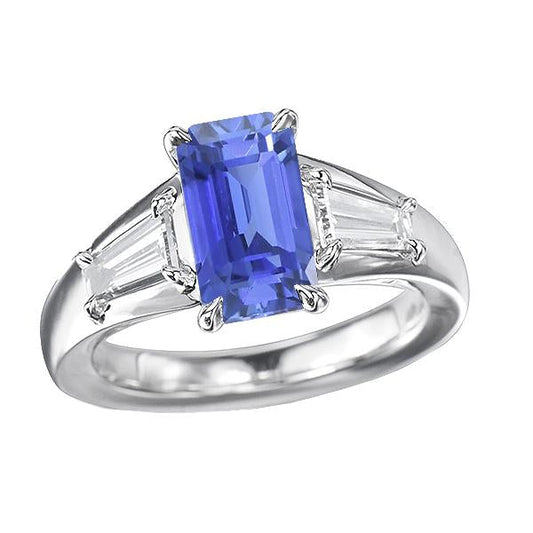 Gemstone Three Stone Emerald Blue Sapphire & Diamond Ring 3.50 Carats - Gemstone Ring-harrychadent.ca