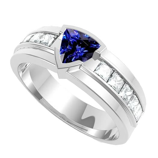 Gemstone Trillion Sapphire Ring 1.50 Carats Channel Set Diamonds - Gemstone Ring-harrychadent.ca