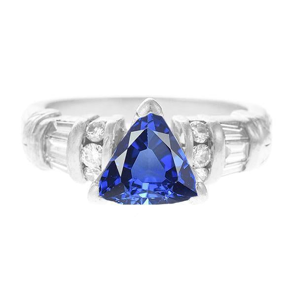 Gemstone Trillion Sapphire Ring Baguette & Round Diamonds 2.50 Carats - Gemstone Ring-harrychadent.ca