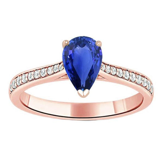Gemstone Wedding Ring Pear Shaped Ceylon Sapphire 3 Carats Jewelry - Gemstone Ring-harrychadent.ca