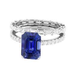 Gemstone Wedding Ring Set Blue Sapphire Baguette Diamond 3.50 Carats
