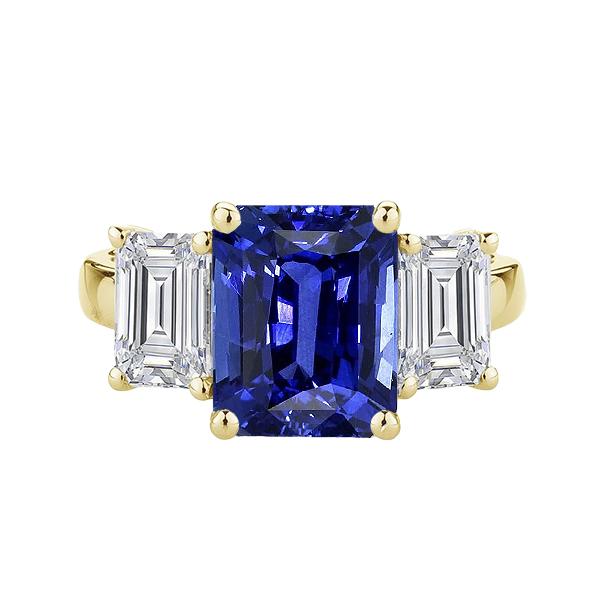 Gold 3 Stone Blue Sapphire Emerald Diamond Ring 3.50 Carats- Gemstone Ring-harrychadent.ca