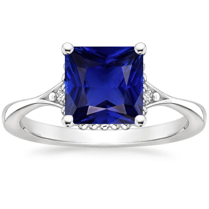 Gold 3 Stone Diamond & Blue Sapphire Ring Split Shank 5.25 Carats - Gemstone Ring-harrychadent.ca