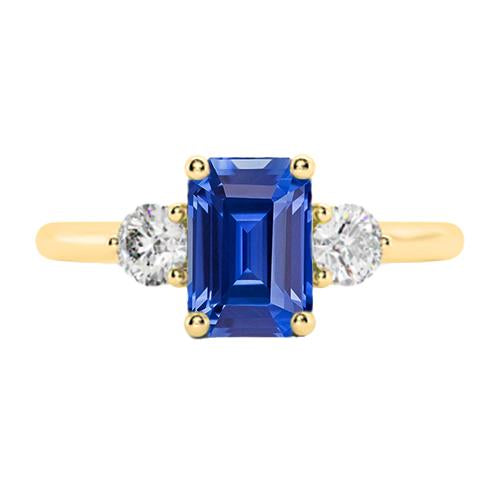 Gold 3 Stone Emerald Ceylon Sapphire Ring Diamonds 3 Carats - Gemstone Ring-harrychadent.ca
