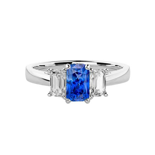 Gold 3 Stone Emerald Diamond Sapphire Ring 1.50 Carats Tapered Shank - Gemstone Ring-harrychadent.ca