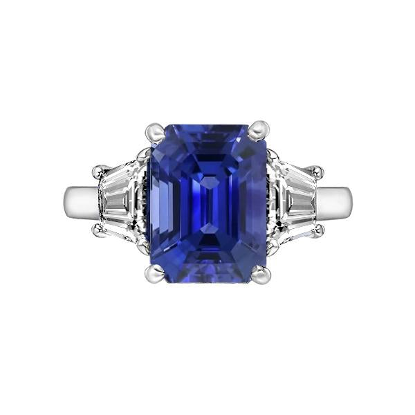 Gold 3 Stone Emerald Ring Blue Sapphire & Trapezoid Diamonds 4 Carats - Gemstone Ring-harrychadent.ca