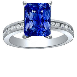 Gold Anniversary Blue Sapphire Ring 4 Carats Channel Set Natural Earth Mined Diamonds