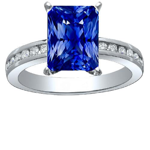 Gold Anniversary Blue Sapphire Ring 4 Carats Channel Set Diamonds - Gemstone Ring-harrychadent.ca