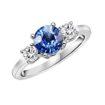 Gold Anniversary Ring Round Diamond & Ceylon Blue Sapphire 1.75 Carats - Gemstone Ring-harrychadent.ca