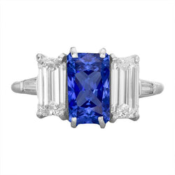 Gold Anniversary Sapphire Ring 3.75 Carats Emerald & Baguette Natural Earth Mined Diamonds