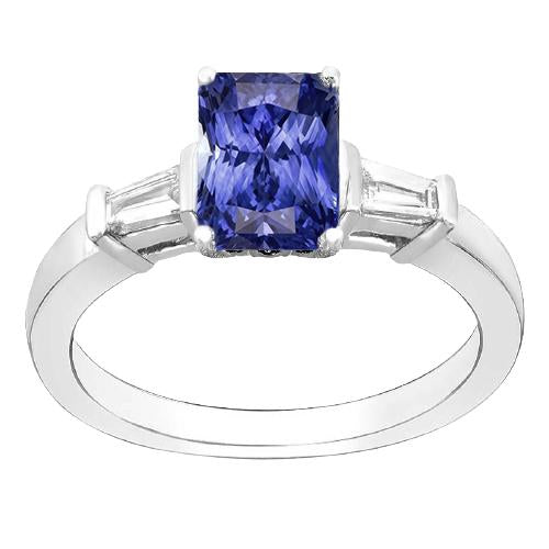 Gold Baguette Diamond Ring 3 Stone Ceylon Sapphire Jewelry 2.50 Carats - Gemstone Ring-harrychadent.ca