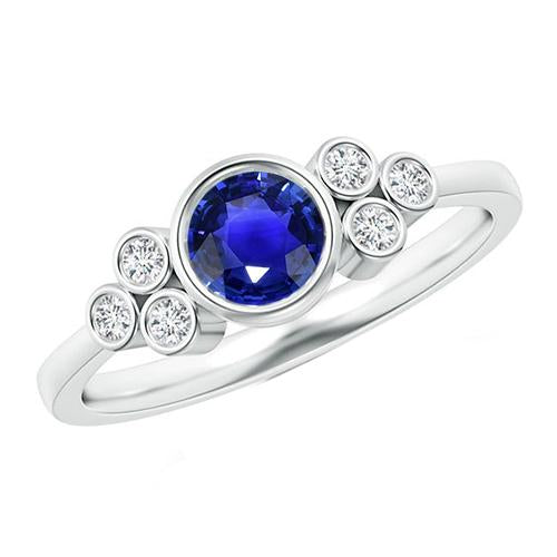 Gold Bezel Set Ceylon Sapphire & Diamond Engagement Ring 1.75 Carats - Gemstone Ring-harrychadent.ca