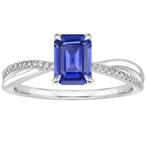 Gold Blue Sapphire & Diamond Ring With Accents Twisted Shank 4 Carats - Gemstone Ring-harrychadent.ca