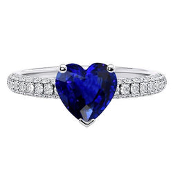 Gold Blue Sapphire Gemstone Ring 4 Carats Multi Row Pave Set Natural Earth Mined Diamonds
