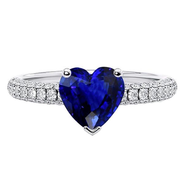 Gold Blue Sapphire Gemstone Ring 4 Carats Multi Row Pave Set Diamonds - Gemstone Ring-harrychadent.ca