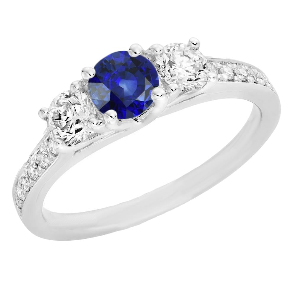 Gold Diamond Anniversary Ring Round Blue Sapphire Gemstone 2.50 Carats - Gemstone Ring-harrychadent.ca