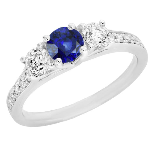 Gold Diamond Anniversary Ring Round Blue Sapphire Gemstone 2.50 Carats - Gemstone Ring-harrychadent.ca