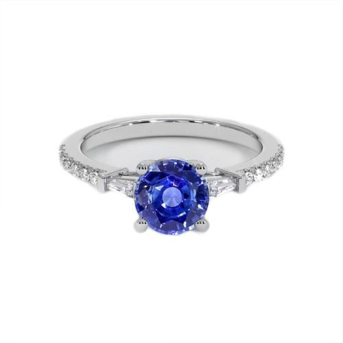 Gold Diamond Engagement Ring Blue Sapphire With Baguettes 3 Carats - Gemstone Ring-harrychadent.ca
