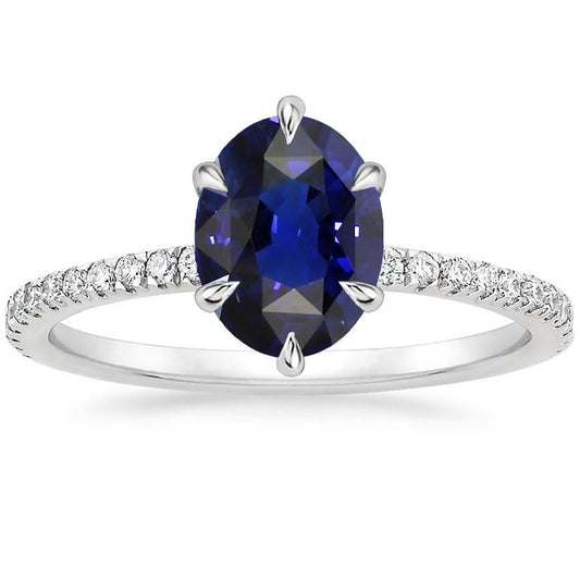 Gold Diamond Jewelry Deep Blue Sapphire Ring With Accents 4.50 Carats - Gemstone Ring-harrychadent.ca