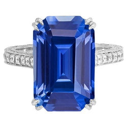 Gold Natural Earth Mined Diamond Jewelry Prong Set Blue Sapphire Ring 5 Carats Milgrain