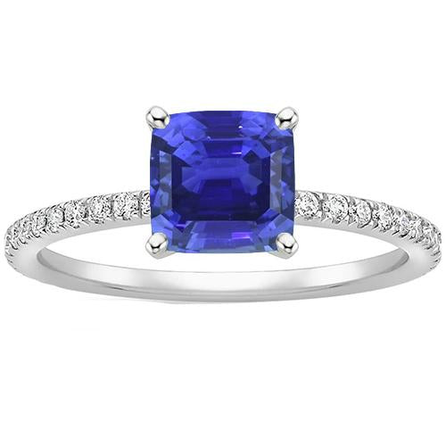 Gold Diamond Ring Cushion Sri Lankan Sapphire With Accents 3 Carats - Gemstone Ring-harrychadent.ca