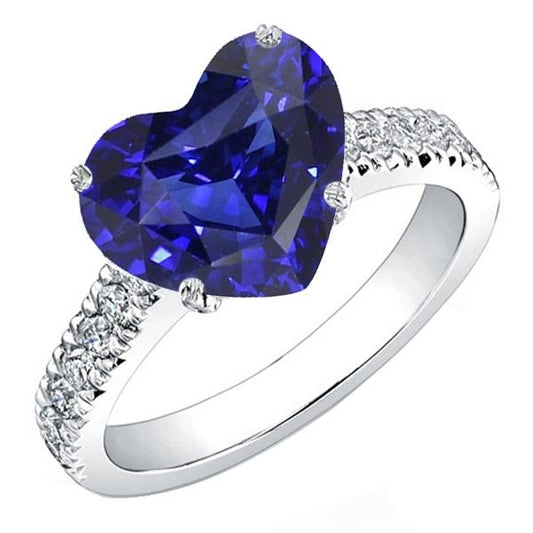Gold Diamond Ring Heart Shaped Blue Sapphire Gemstone 5 Carats - Gemstone Ring-harrychadent.ca