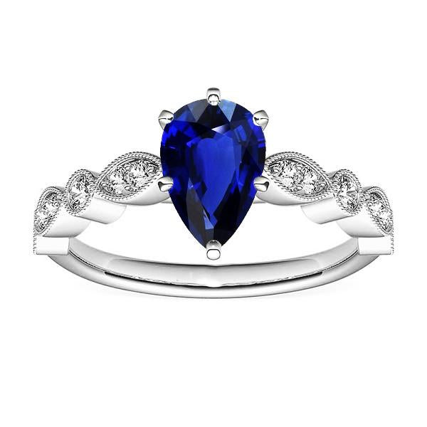 Gold Diamond Ring Pear Antique Style Srilankan Sapphire 2.50 Carats - Gemstone Ring-harrychadent.ca