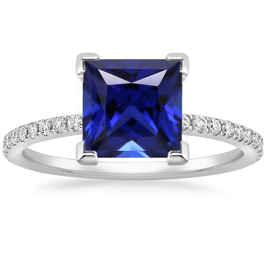 Gold Diamond Ring Princess Cut Blue Sapphire With Accents 5.50 Carats - Gemstone Ring-harrychadent.ca