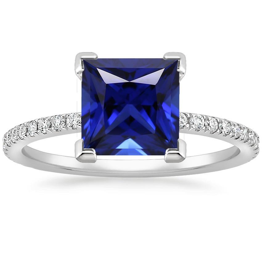 Gold Diamond Ring Princess Cut Blue Sapphire With Accents 5.50 Carats - Gemstone Ring-harrychadent.ca