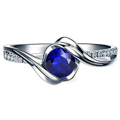 Gold Diamond Round Gemstone Sapphire Ring 1.50 Carats Twisted Shank - Gemstone Ring-harrychadent.ca