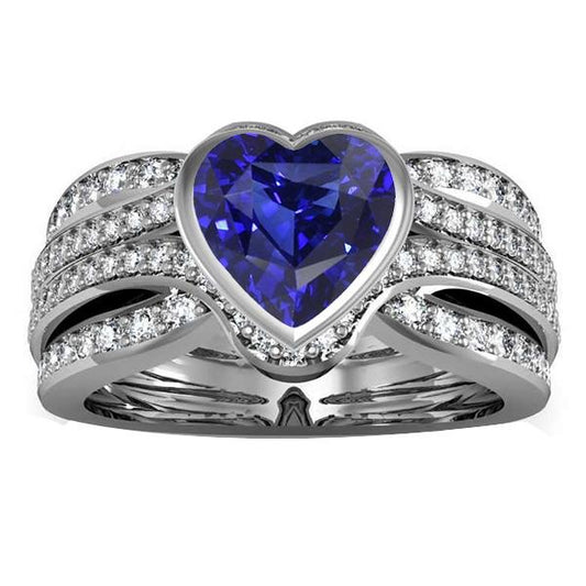 Gold Diamond Sapphire Ring With Jacket 4.50 Carats Bezel & Pave Set - Gemstone Ring-harrychadent.ca