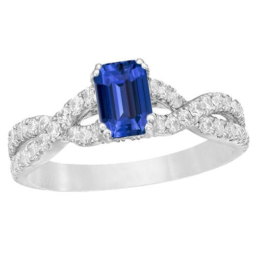 Gold Diamond Wedding Ring Emerald Cut Blue Sapphire Gemstone 3 Carats - Gemstone Ring-harrychadent.ca