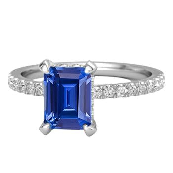 Gold Engagement Ring Emerald Blue Sapphire & Pave Diamonds 2.50 Carats - Gemstone Ring-harrychadent.ca