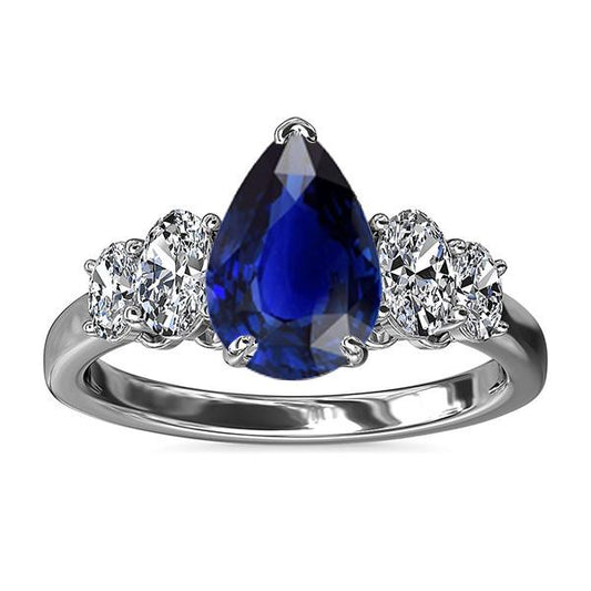 Gold Gemstone 5 Stone Sri Lankan Sapphire & Diamond Ring 3.50 Carats - Gemstone Ring-harrychadent.ca