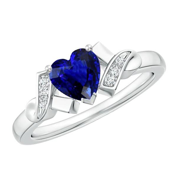 Gold Gemstone Heart Cut Ceylon Sapphire Ring Ribbon Style 2 Carats - Gemstone Ring-harrychadent.ca