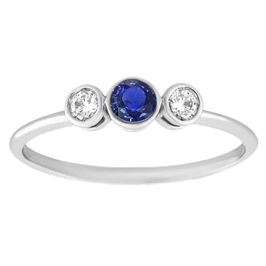 Gold Gemstone Ring Bezel Set Diamonds & Sapphire 3 Stone 1.50 Carats - Gemstone Ring-harrychadent.ca