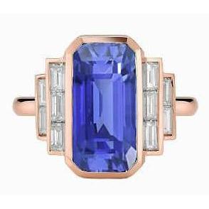 Gold Gemstone Ring Emerald Sapphire & Baguette Diamonds 3.50 Carats - Gemstone Ring-harrychadent.ca