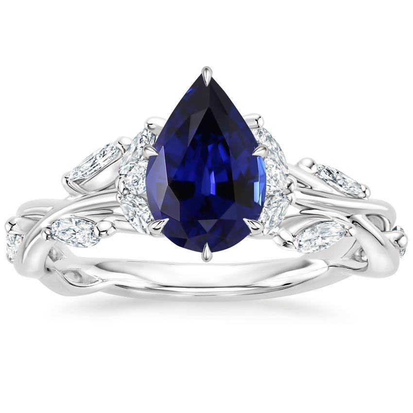 Gold Gemstone Ring Pear Blue Sapphire & Marquise Diamonds 7.25 Carats - Gemstone Ring-harrychadent.ca