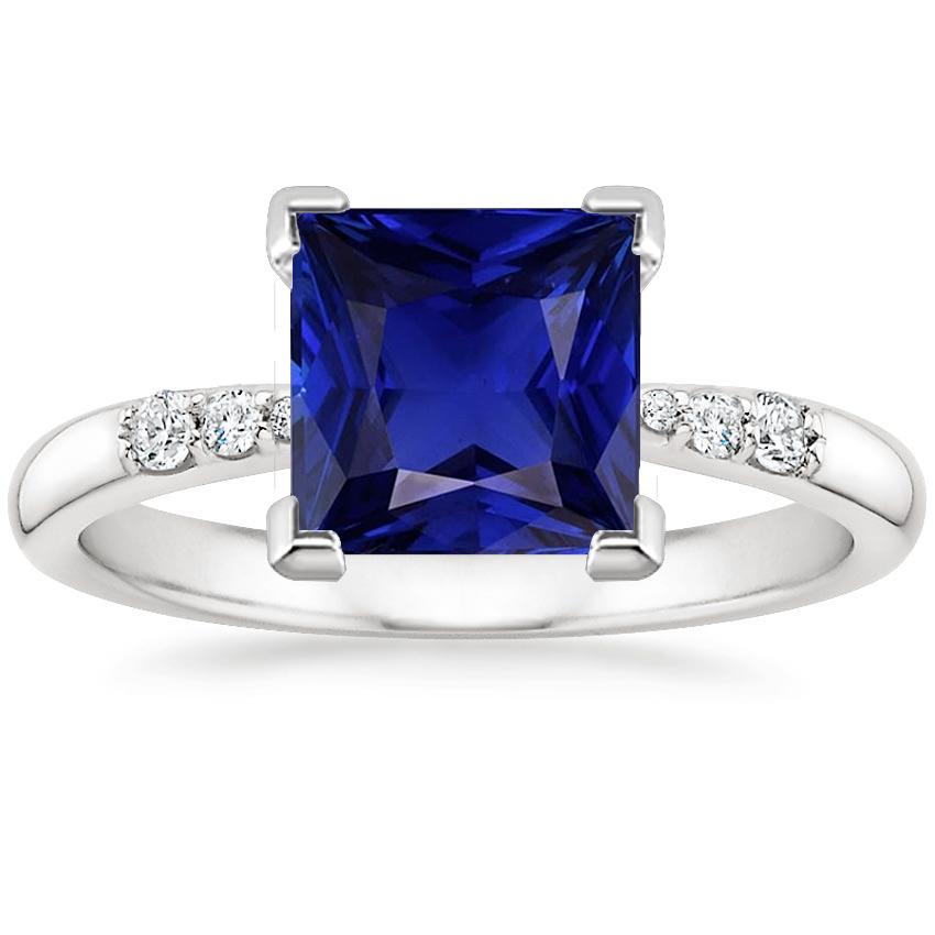 Gold Gemstone Ring With Accents Princess Cut Blue Sapphire 5.25 Carats - Gemstone Ring-harrychadent.ca