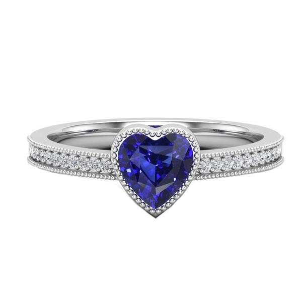 Gold Halo Bezel Set Heart Sri Lankan Sapphire Ring 2 Carats Diamonds - Gemstone Ring-harrychadent.ca