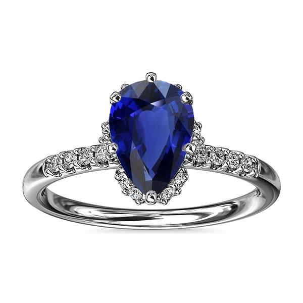 Gold Halo Diamond Jewelry Pear Blue Sapphire Gemstone Ring 3.50 Carats - Gemstone Ring-harrychadent.ca