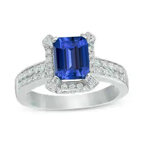 Gold Halo Engagement Ring Ceylon Sapphire & Diamonds 3.50 Carats - Gemstone Ring-harrychadent.ca