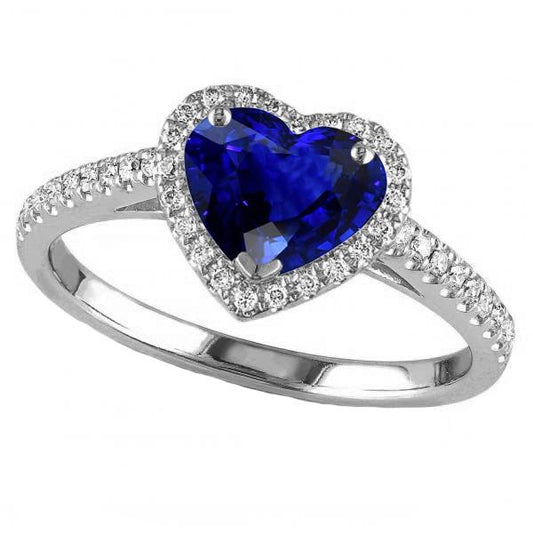 Gold Halo Heart Srilanka Sapphire Ring & Pave Set Diamonds 3.50 Carats - Gemstone Ring-harrychadent.ca