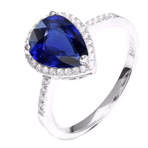 Gold Halo Ring Pear Ceylon Sapphire & Pave Set Diamonds 3.75 Carats - Gemstone Ring-harrychadent.ca