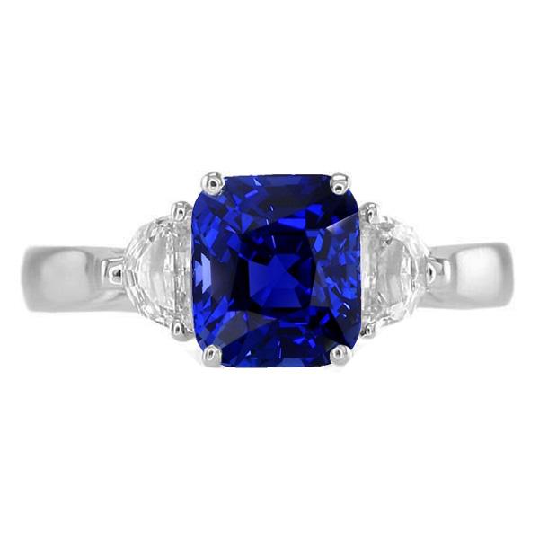 Gold Halo Wedding Ring Cushion Sapphire & Half Moon Diamond 3 Carats - Gemstone Ring-harrychadent.ca