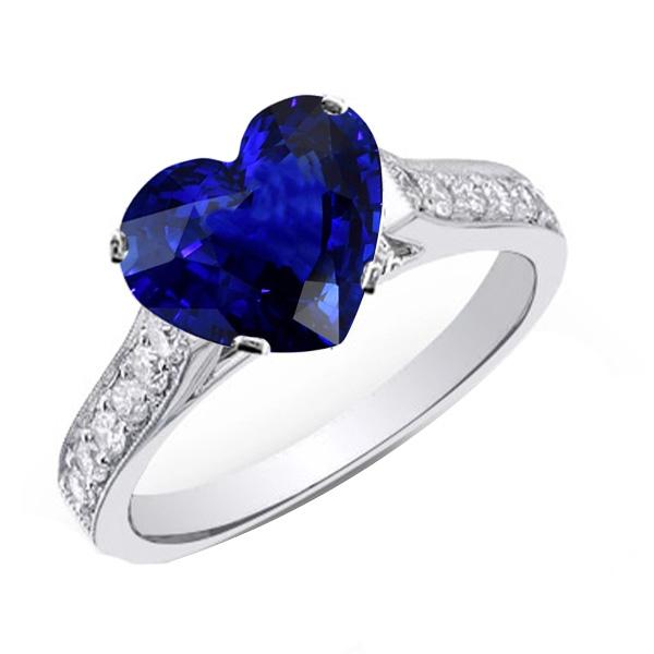 Gold Heart Ceylon Sapphire Diamond Engagement Ring 4 Carats - Gemstone Ring-harrychadent.ca