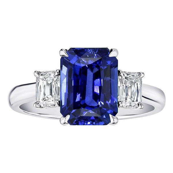 Gold Emerald 3 Stone Blue Sapphire & Diamond Ring 3 Carats - Gemstone Ring-harrychadent.ca